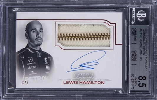 2020 Topps Dynasty Formula 1 Autograph Zipper #AFPLH Lewis Hamilton Signed Relic Card (#3/4) - BGS NM-MT+ 8.5/BGS 10